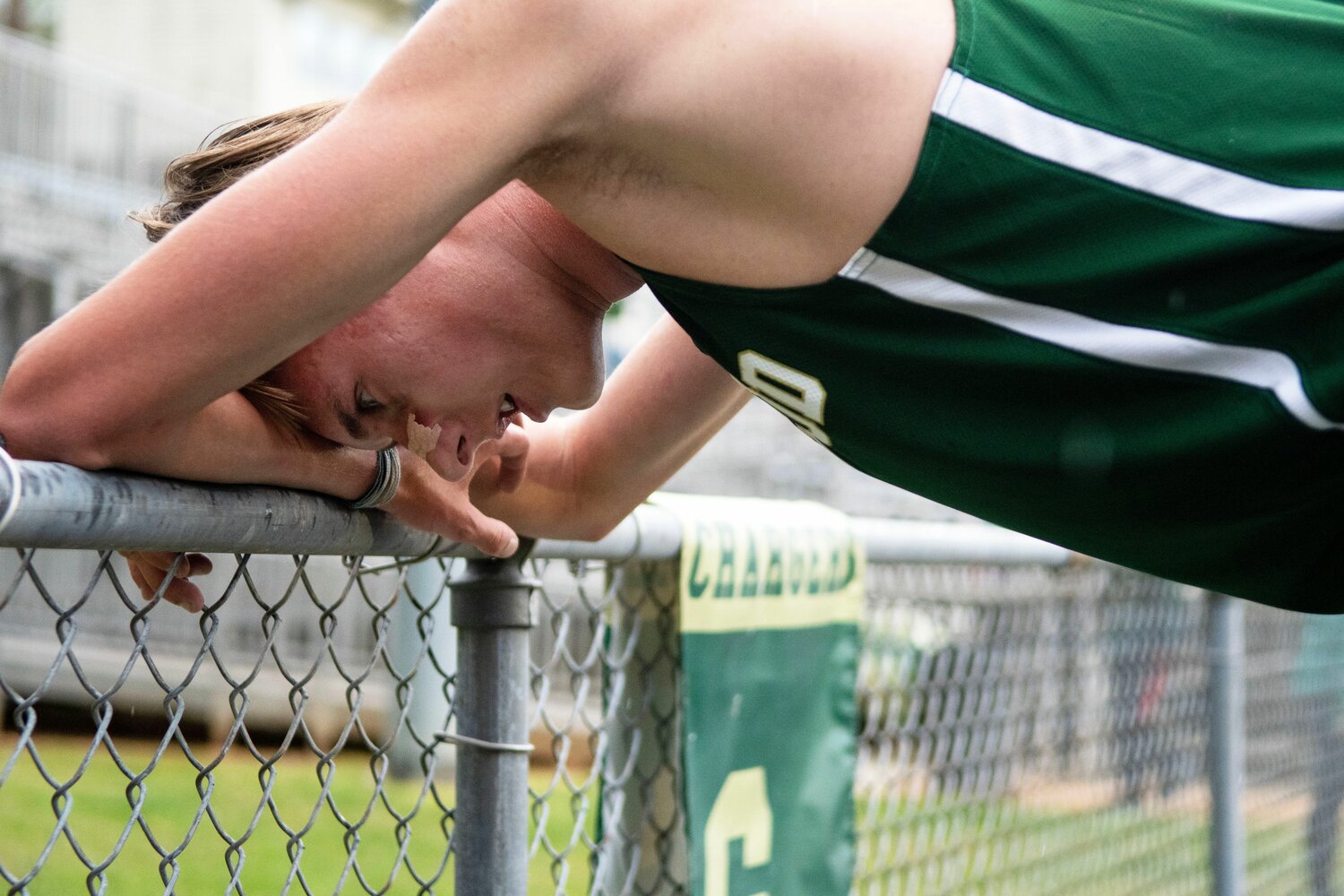 Northwood's Jackson Adams catches his breath after placing first in the 3,200-meter race at the Chatham County track and field championships.